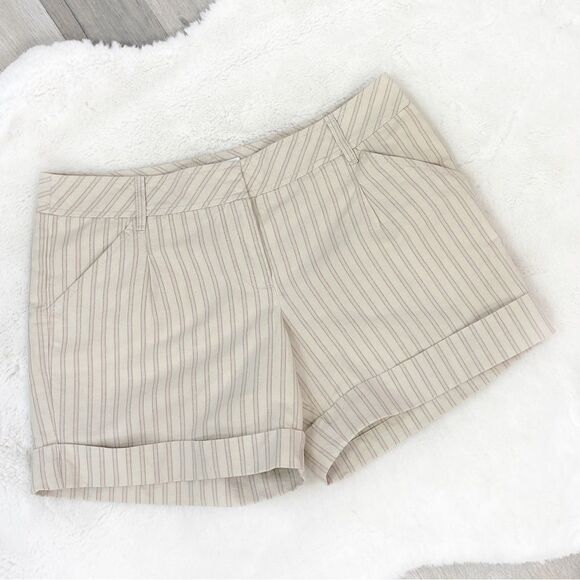 LOFT Pants - Loft Striped Linen Cotton‎ Blend Cuffed Hem Chino Shorts Tan 2